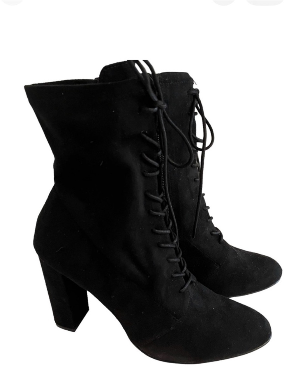 Steve Madden "Elley" Black Suede Lace Up Block Heeled Bootie 9.5